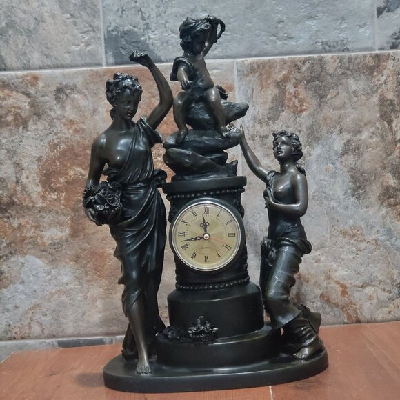 Vintage Figural Mantel Clocks Trio of Figures Women Child - Picture 11 of 13